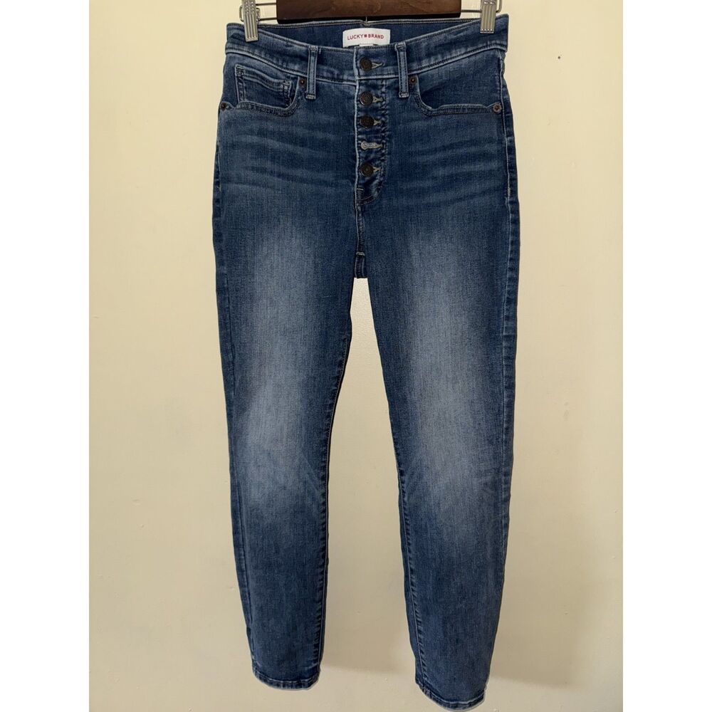 Lucky Brand High Rise Button Fly Skinny Jeans Size 6/28 Medium Wash *Flaw*
